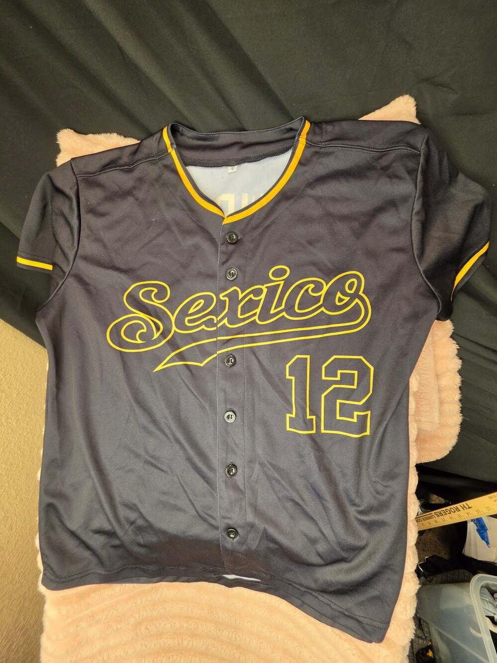Custom "Sexico" Baseball Jersey Black and Gold with Mr. Wright 12